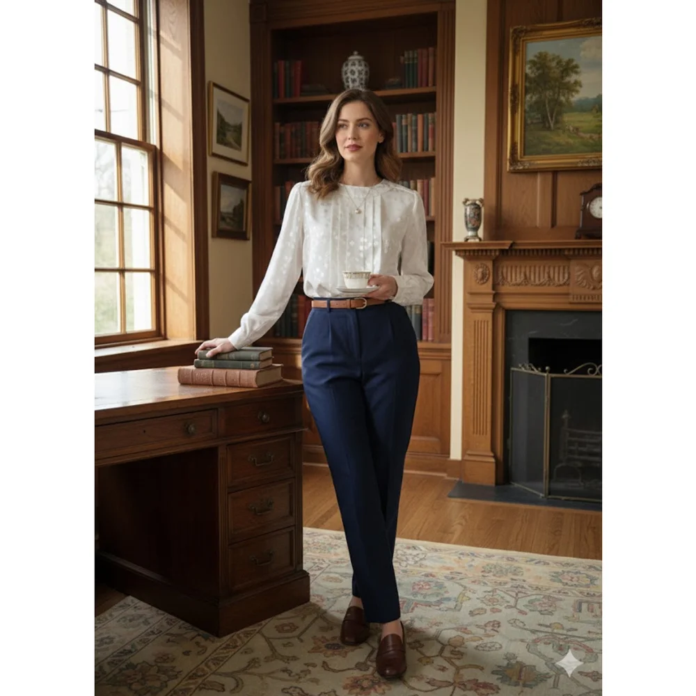The Villager Liz Claiborne White Jacquard Satin Blouse Medium